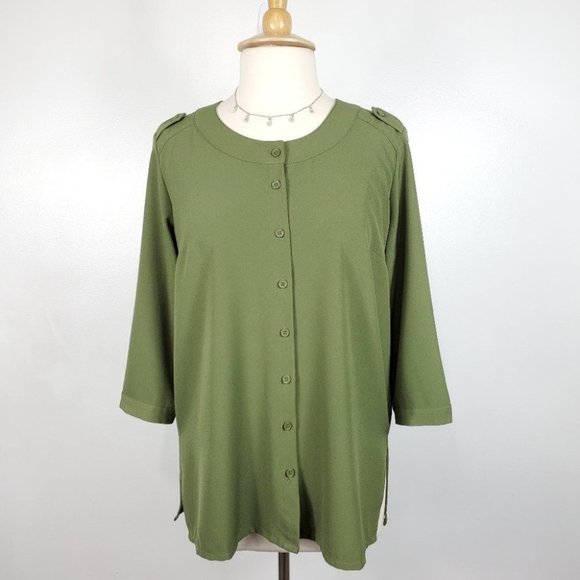 Linea by Louis Dell'Olio Green Button Up Top Blouse Size M - Picture 1 of 13